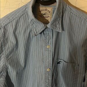 Hollister Blue and White Striped Button-Down Shirt